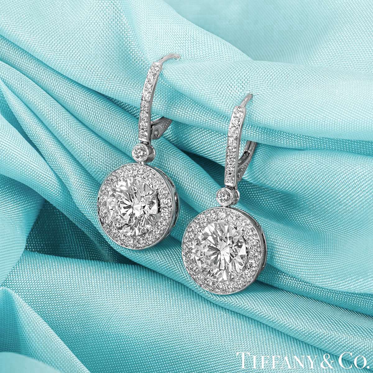 Tiffany & Co. Platinum Round Brilliant Cut Diamond Earrings 3.03ct TDW Tiffany & Co. Platinum Round Brilliant Cut Diamond Earrings 3.03ct TDW